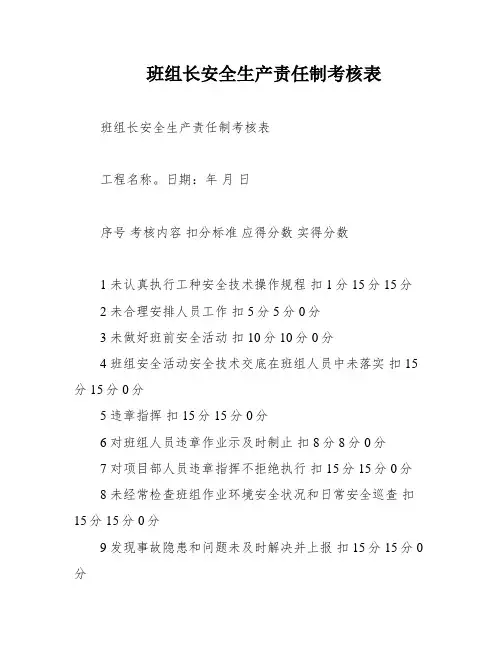 班组长安全生产责任制考核表