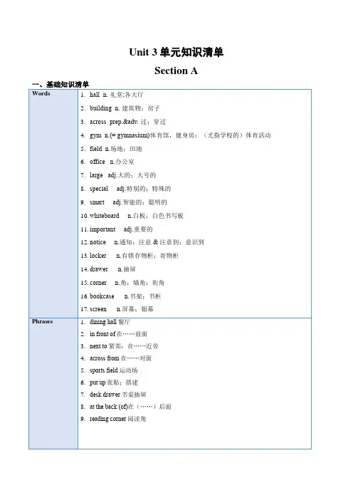 Unit 3(单元知识清单)-SectionA七年级英语上册(人教版)_1_1