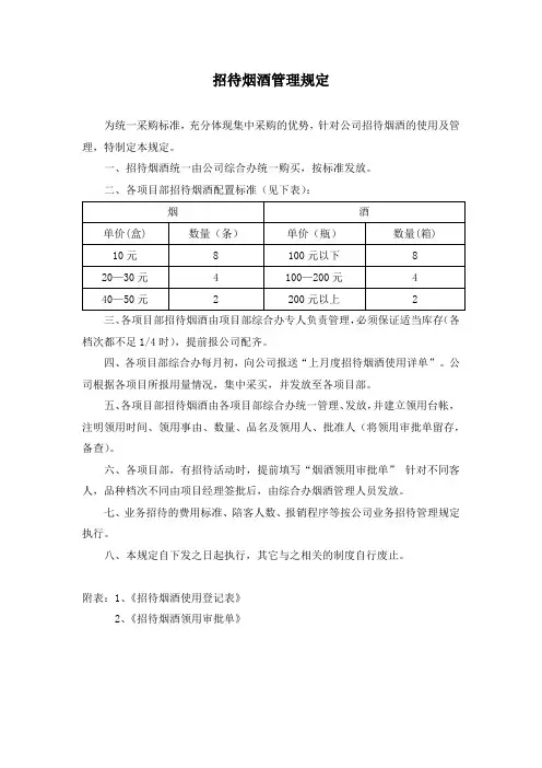 建设工程公司招待烟酒管理规定