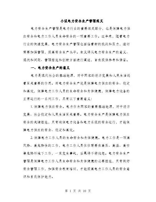 小议电力安全生产管理范文（三篇）