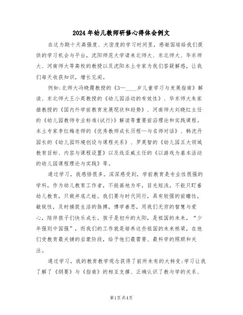 2024年幼儿教师研修心得体会例文(2篇)
