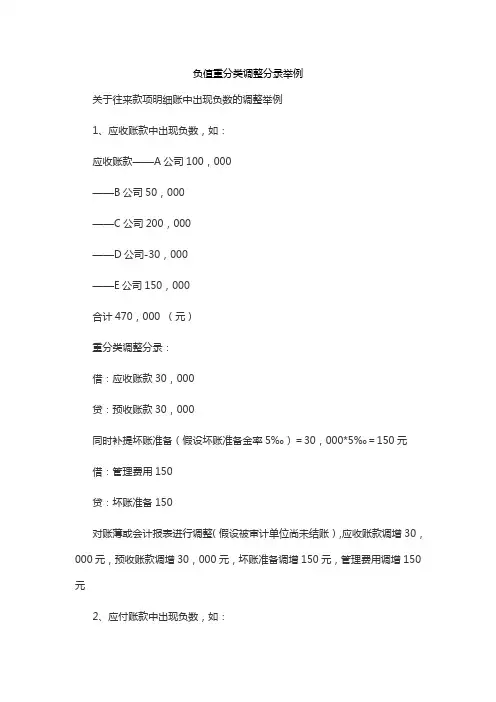 负值重分类调整分录举例