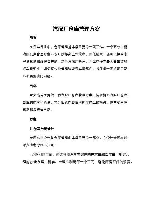 汽配厂仓库管理方案