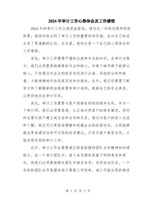 2024年审计工作心得体会及工作感悟