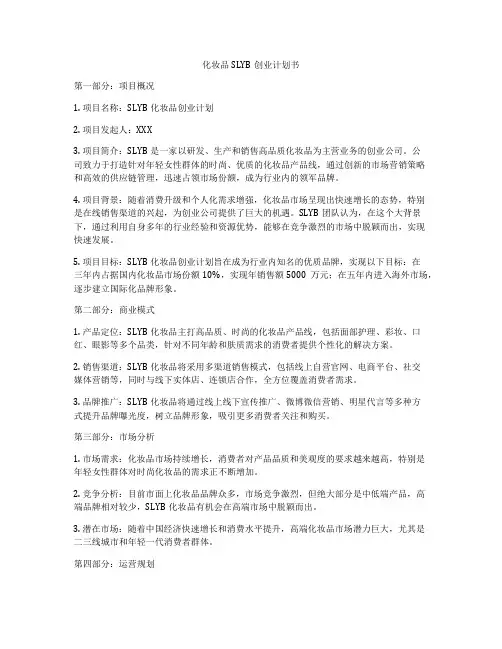 化妆品SLYB创业计划书