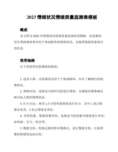 2023情绪状况情绪质量监测表模板