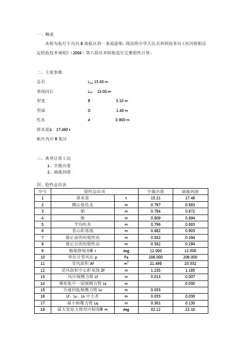 船舶稳性校核计算书
