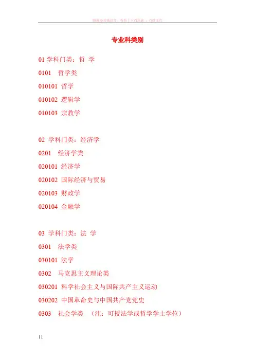 中国大学专业科目类别大全
