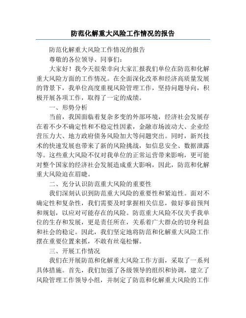 防范化解重大风险工作情况的报告