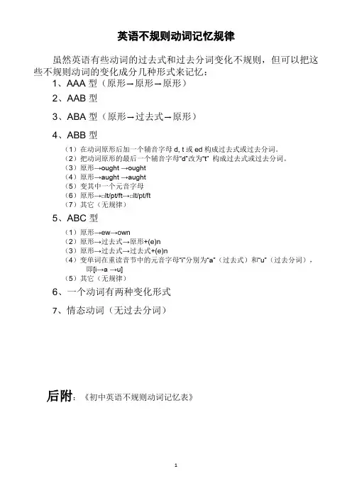 初中英语不规则动词过去式和过去分词表(附音标)