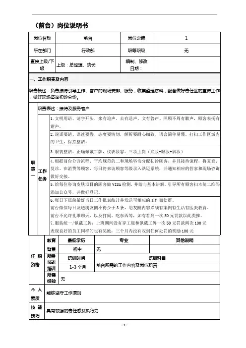 医美整形前台岗位说明书
