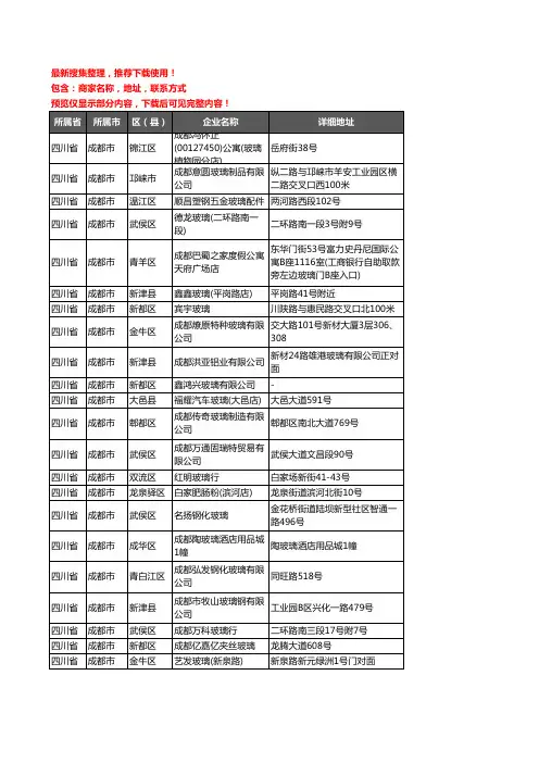 新版四川省成都市玻璃店企业公司商家户名录单联系方式地址大全1499家