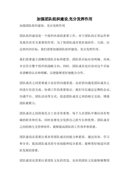 加强团队组织建设,充分发挥作用
