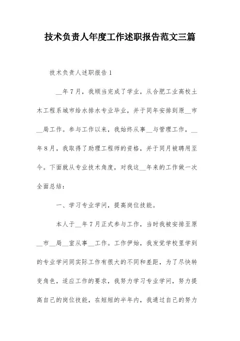 技术负责人年度工作述职报告范文三篇