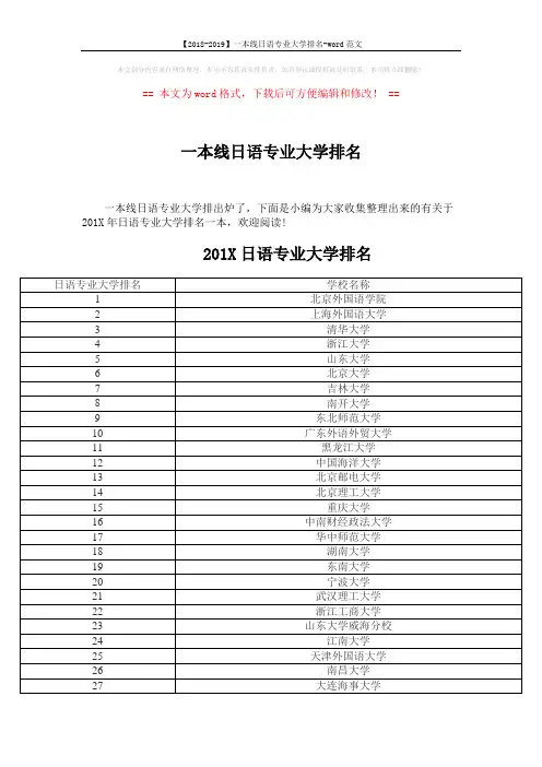 【2018-2019】一本线日语专业大学排名-word范文 (4页)