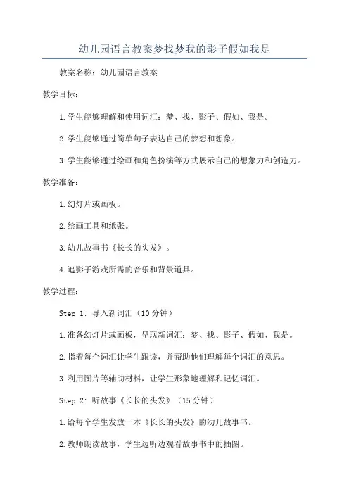 幼儿园语言教案梦找梦我的影子假如我是