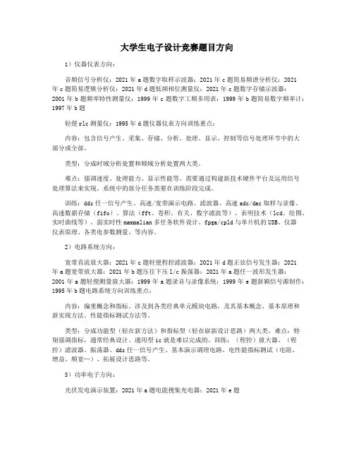 大学生电子设计竞赛题目方向