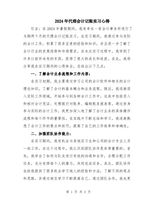2024年代理会计记账实习心得