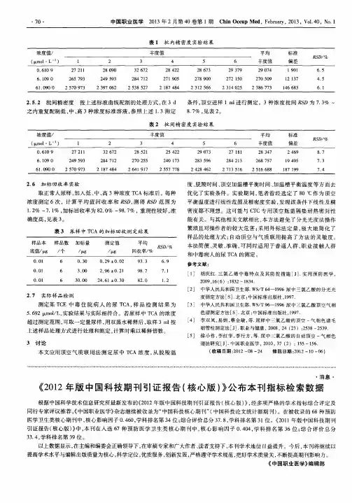 《2012年版中国科技期刊引证报告(核心版)》公布本刊指标检索数据