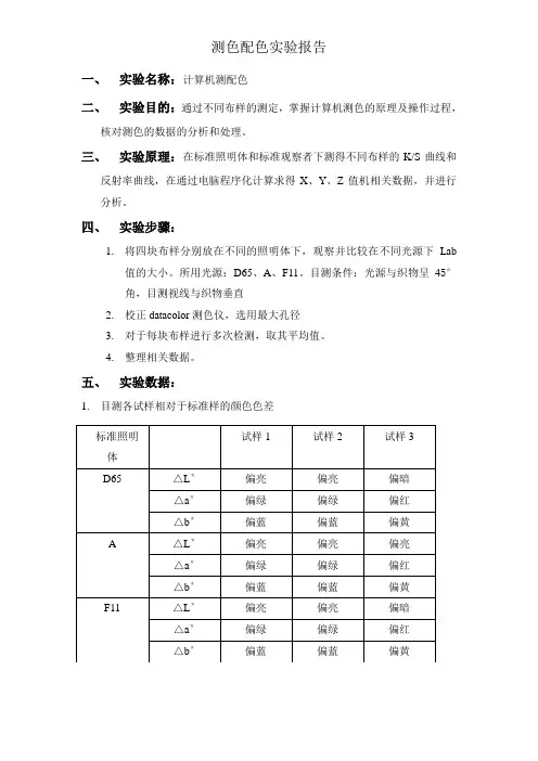 测色配色实验报告