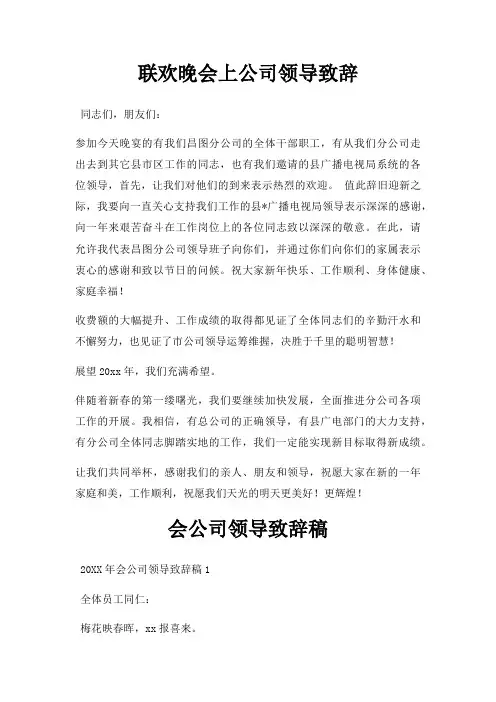 联欢晚会上公司领导致辞三篇