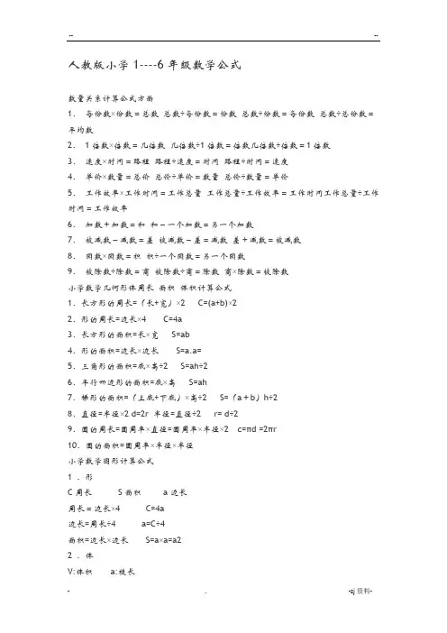 人教版小学数学公式大全