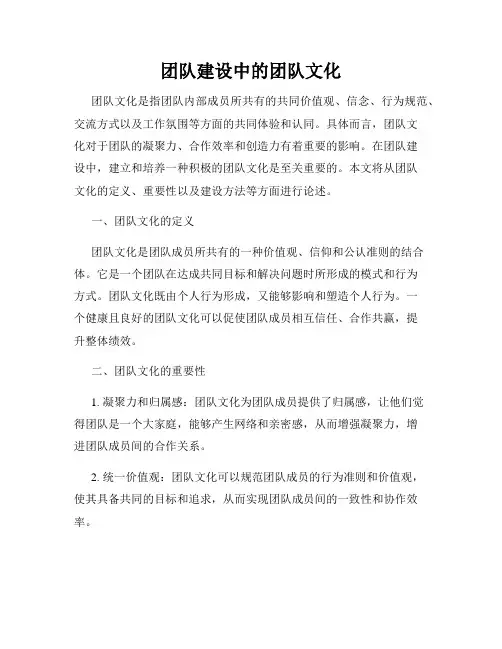 团队建设中的团队文化