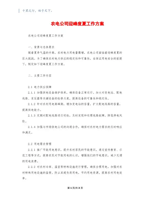 农电公司迎峰度夏工作方案