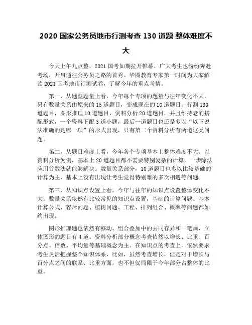 2020国家公务员地市行测考查130道题 整体难度不大