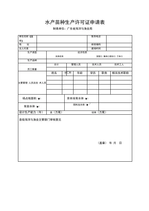 水产苗种生产许可证申请表