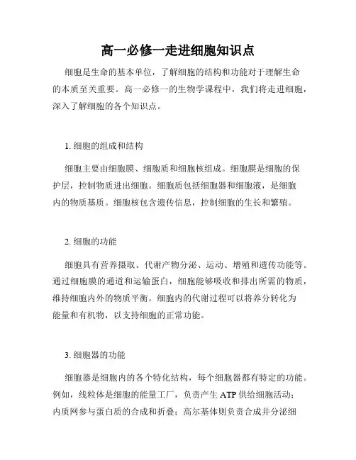 高一必修一走进细胞知识点