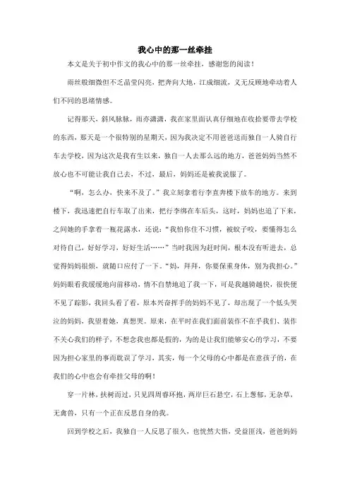 我心中的那一丝牵挂_初中作文