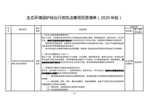 生态环境保护综合行政执法事项目录清单(2020年版)