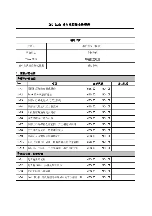 ISO TANK 装车检查表