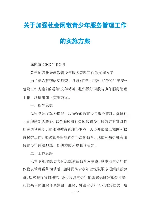关于加强社会闲散青少年服务管理工作的实施方案