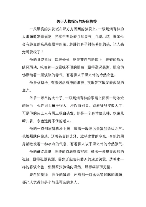 关于人物描写的好段摘抄