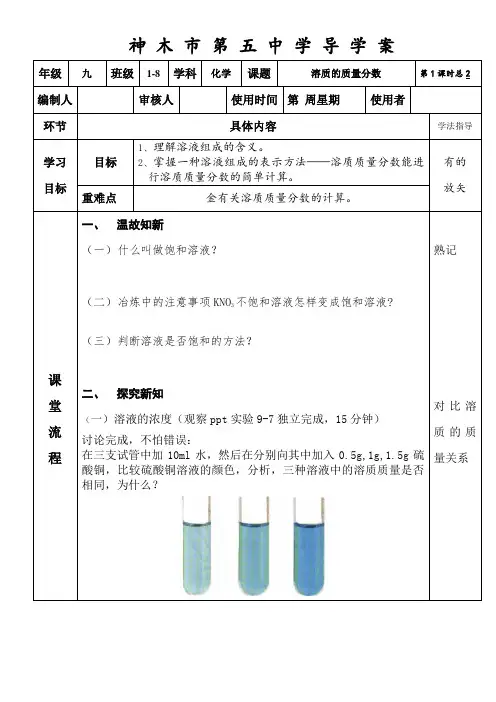 人教版九年级化学溶质质量分数导学案