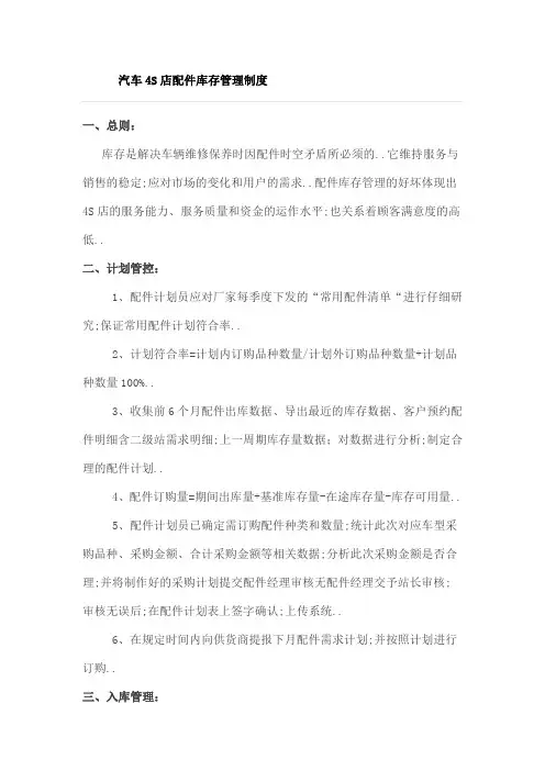 汽车4S店配件库存管理规定