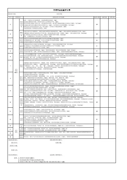 月度安全检查评分表