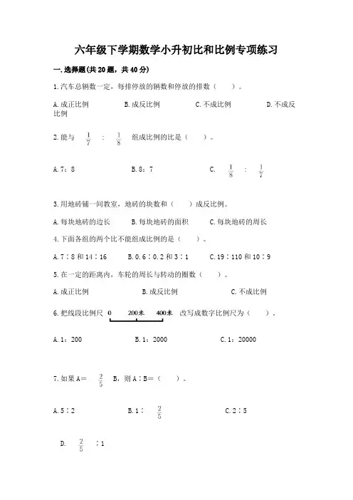 六年级下学期数学小升初比和比例专项练习(含答案)(考点梳理)