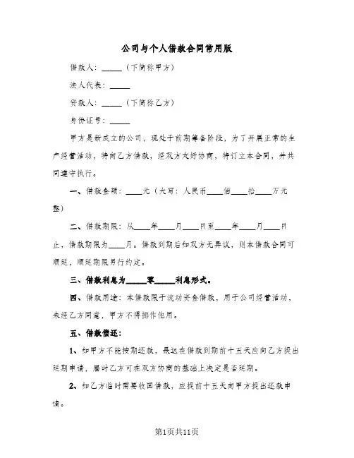 公司与个人借款合同常用版（5篇）