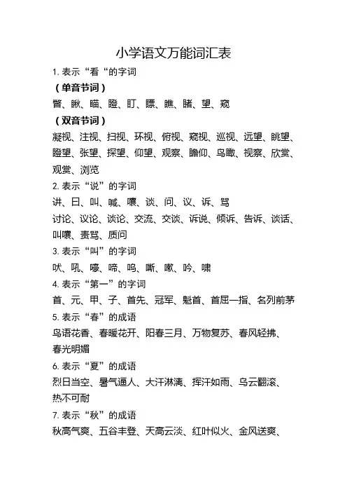 小学语文万能词汇表