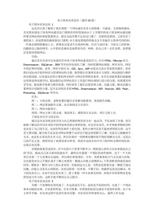 电子商务实训总结(通用15篇)
