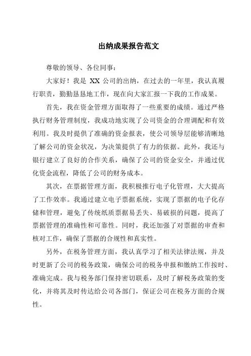 出纳成果报告范文