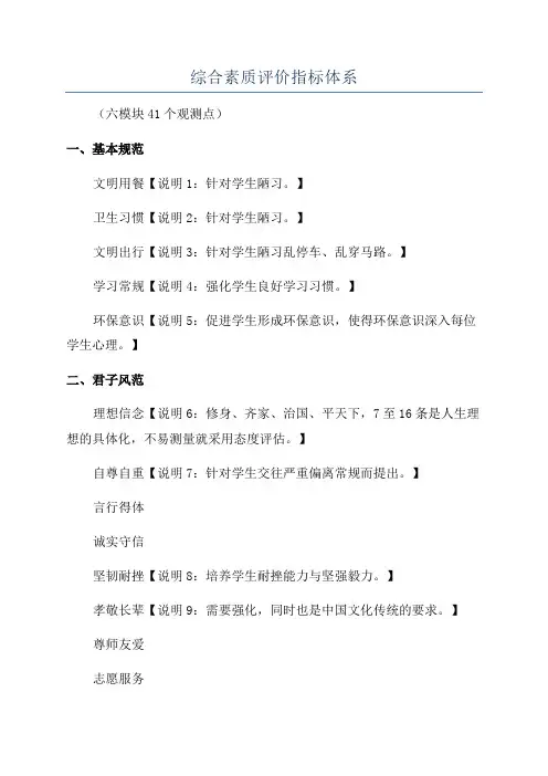 综合素质评价指标体系