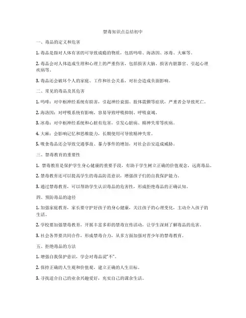 禁毒知识点总结初中