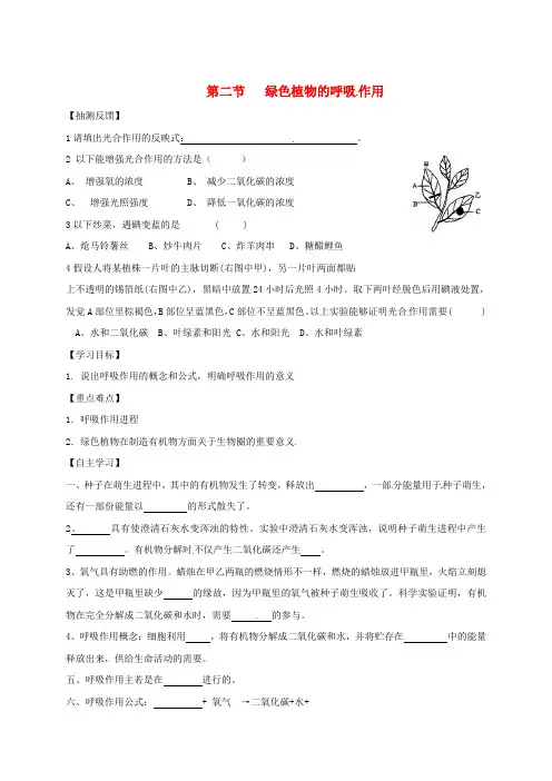 七年级生物上册35_2绿色植物的呼吸作用导学案无解答新版[新人教版]1