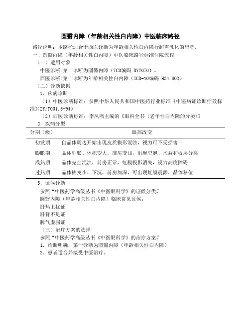 圆翳内障(年龄相关性白内障)中医临床路径