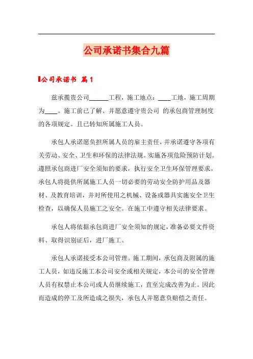 公司承诺书集合九篇