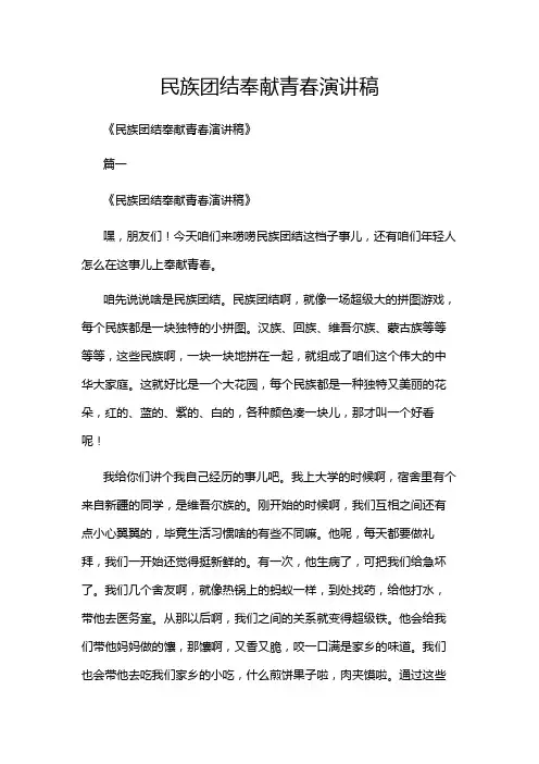 民族团结奉献青春演讲稿